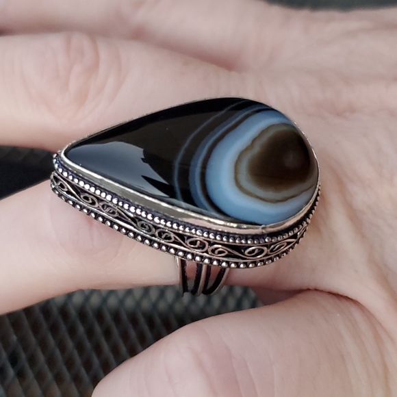 New Oversized Botswana Agate 925 Silver Statement Ring. - Picture 7 of 16